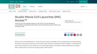 Studio Movie Grill Launches SMG Access™ - PR Newswire