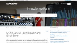 Studio One 3 - Invalid Login and Email Error – Knowledge Base ...