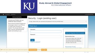Security > Login (existing user) > Study Abroad & Global Engagement