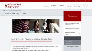 China Scholarship Council | Admissions | Ritsumeikan University