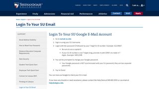 Login to Your SU Email | Shenandoah University | Institutional ...