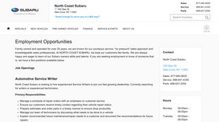 Employment Opportunities | North Coast Subaru