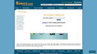 Sublet.com login page for managing rental profiles and saved ...