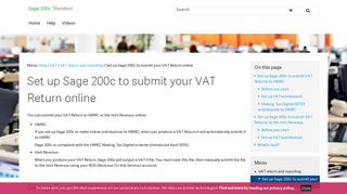 Set up Sage 200c to submit your VAT Return online - Sage UK