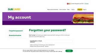 Subcard® | Forgotten Password - Subway