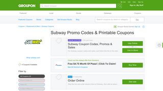 Subway Coupons, Promo Codes & Deals 2019 - Groupon