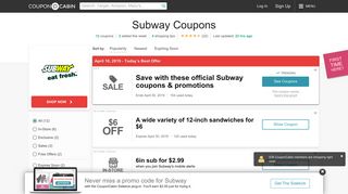 Subway Coupons & Deals - Save $10 in February 2019