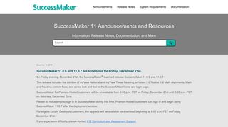 SuccessMaker 11 Announcements and Resources