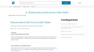 Pearson SuccessNet Access Codes Notice - Technical Support