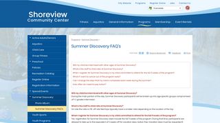 Summer Discovery FAQ's | Shoreview Community Center