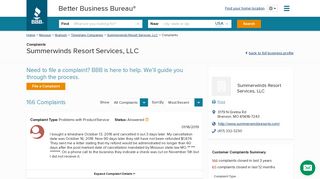 Summerwinds Resort Services, LLC | Complaints | Better Business ...