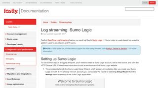 Log streaming: Sumo Logic - Streaming logs | Fastly Help Guides