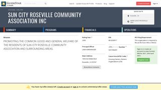 Sun City Roseville Community Association Inc - GuideStar Profile