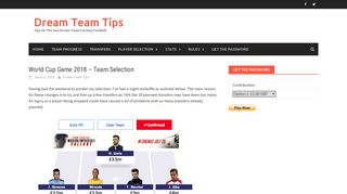 World Cup Game 2018 - Team Selection - Dream Team Tips