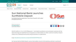 Sun National Bank Launches SunMobile Deposit - PR Newswire