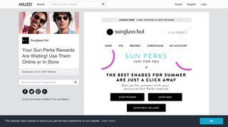 Sunglass Hut: Your Sun Perks Rewards Are Waiting! Use Them ...