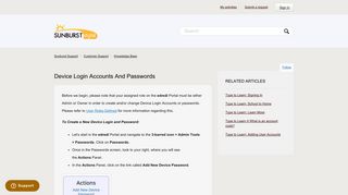Device Login Accounts and Passwords – Sunburst Support