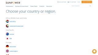 Choose your country or region. | SunPower