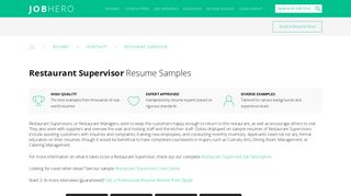 Restaurant Supervisor Resume Samples | JobHero