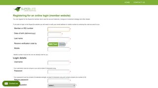 Registering for an online login - SuperLife