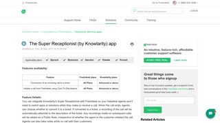 The Super Receptionist (by Knowlarity) app : Freshdesk