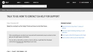 Talk to us: How to contact EA Help for support - Electronic Arts