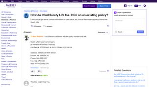 How do I find Surety Life Ins. Infor on an existing policy ...