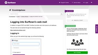 Logging into Surftown's web mail | Surftown Dashboard