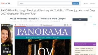 PANORAMA. Pittsburgh Theological Seminary Vol. XLVII No. 1 Winter ...