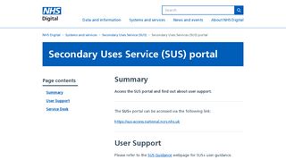 Secondary Uses Service (SUS) portal - NHS Digital