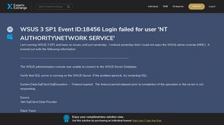 WSUS 3 SP1 Event ID:18456 Login failed for user 'NT AUTHORITY ...