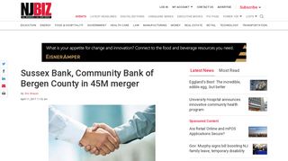 Sussex Bank, Community Bank of Bergen County in 45M merger - NJBIZ