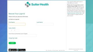 Recover Your Login ID - My Health Online - Sutter Health
