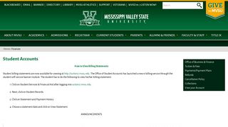 Student Accounts | Mississippi Valley State University