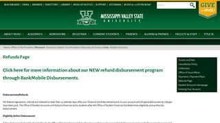 Refunds Page | Mississippi Valley State University