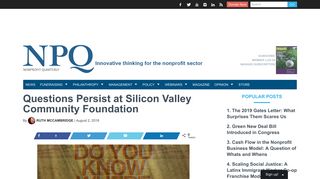 Questions Persist at Silicon Valley Community Foundation - Non Profit ...