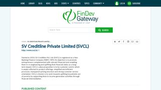 SV Creditline Private Limited (SVCL) | FinDev Gateway - CGAP