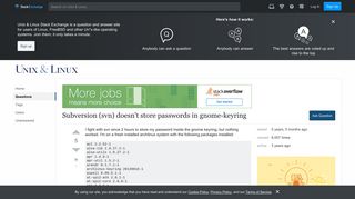 arch linux - Subversion (svn) doesn't store passwords in gnome ...