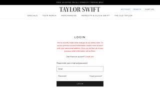 Taylor Swift Official Online Store: Customer Log In