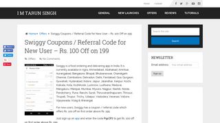 Swiggy Coupons / Referral Code for New User - Rs. 100 Off