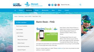 Swim Desk - FAQ - Monash Aquatic & Recreation Centre