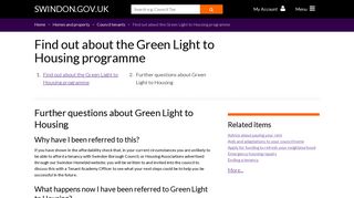Further questions about Green Light to Housing - Swindon Borough ...