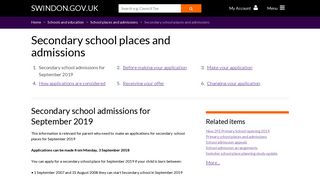Secondary school places and admissions - Swindon Borough Council