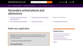 Secondary school places and admissions - Swindon Borough Council