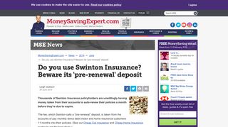 Do you use Swinton Insurance? Beware its 'pre-renewal' deposit