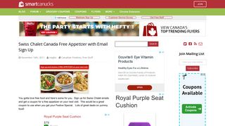 Swiss Chalet Canada Free Appetizer with Email Sign Up | Canadian ...