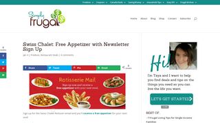Swiss Chalet: Free Appetizer with Newsletter Sign Up - - Simply Frugal
