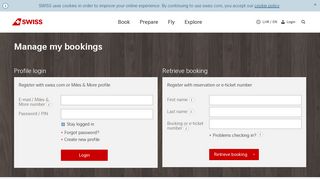 Call up booking or login | SWISS