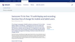 Swisscom TV Air free: TV with Replay and recording function free of ...