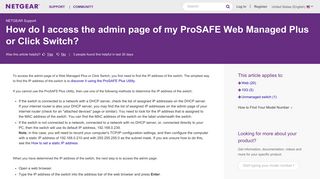 How do I access the admin page of my ProSAFE Web Managed Plus ...